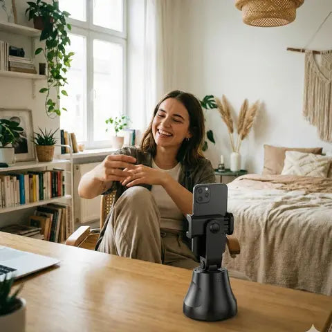 Robot Selfie Inteligente 360° con Soporte para Celular | Graba sin manos y sin trípode