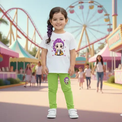 Conjunto Infantil K-Pop: Camiseta + Leggings que Enamoran a las Niñas