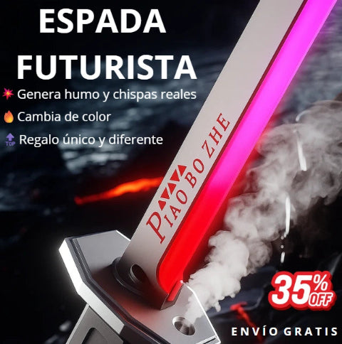 Espada brillante con chispas y humo - La Espada Futurista que Nadie Más Tiene