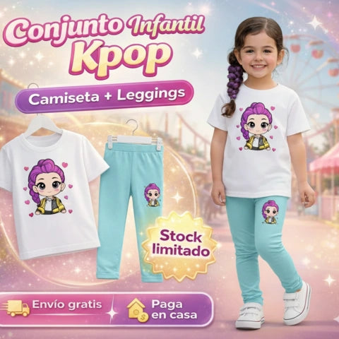 Conjunto Infantil K-Pop: Camiseta + Leggings que Enamoran a las Niñas