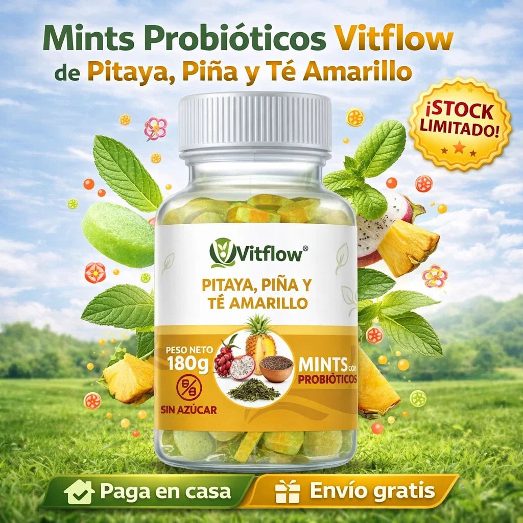 Mentas Probióticos Vitflow de Pitaya, Piña y Té Amarillo