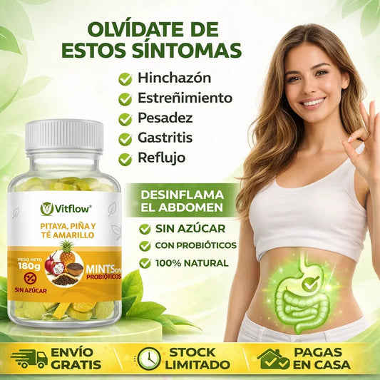 Mentas Probióticos Vitflow de Pitaya, Piña y Té Amarillo