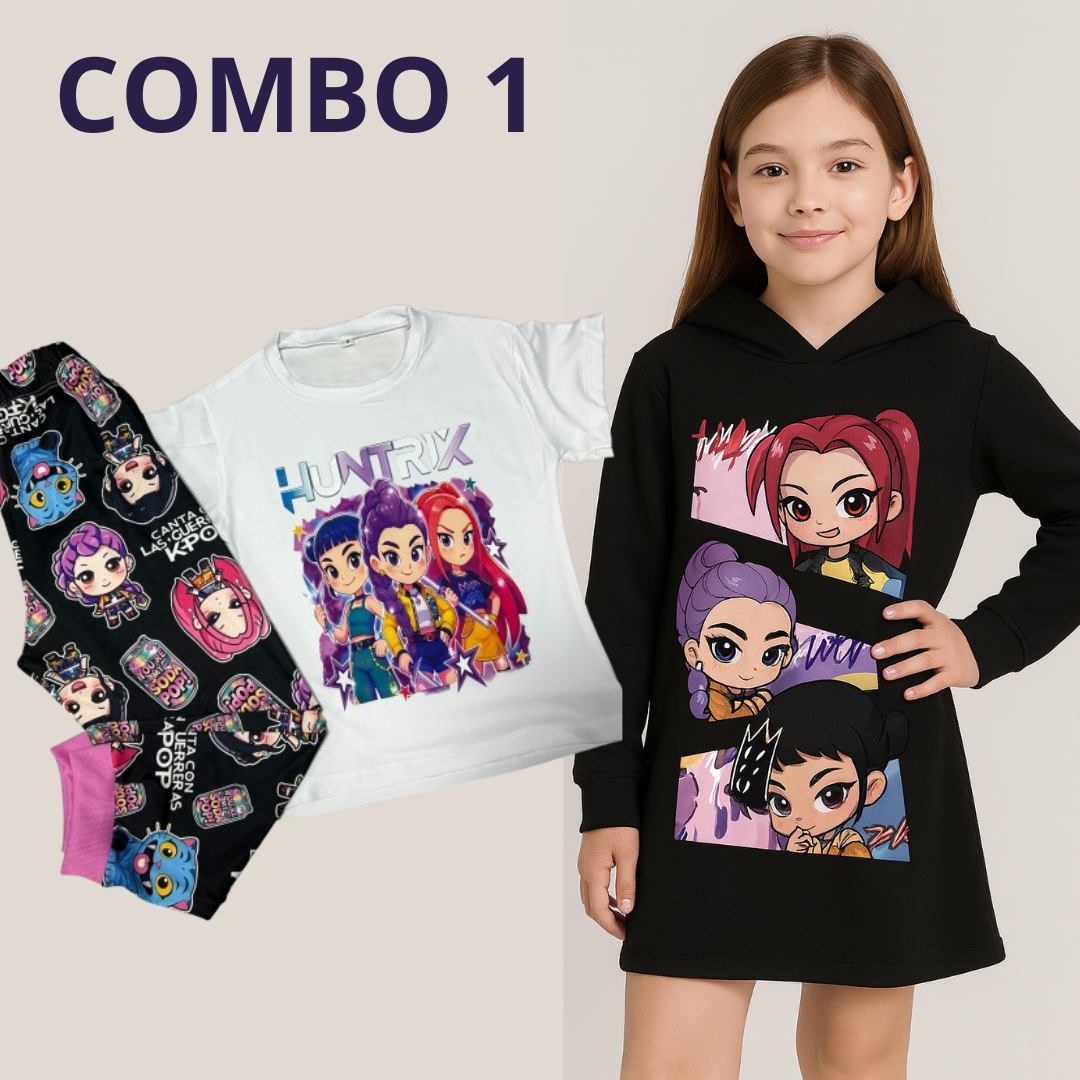 Súper Combo Guerreras Kpop: Pijama Demon Hunters + Vestido Huntrix -45%de descuento
