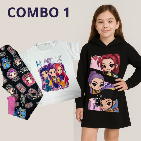 Súper Combo Guerreras Kpop: Pijama Demon Hunters + Vestido Huntrix -45%de descuento