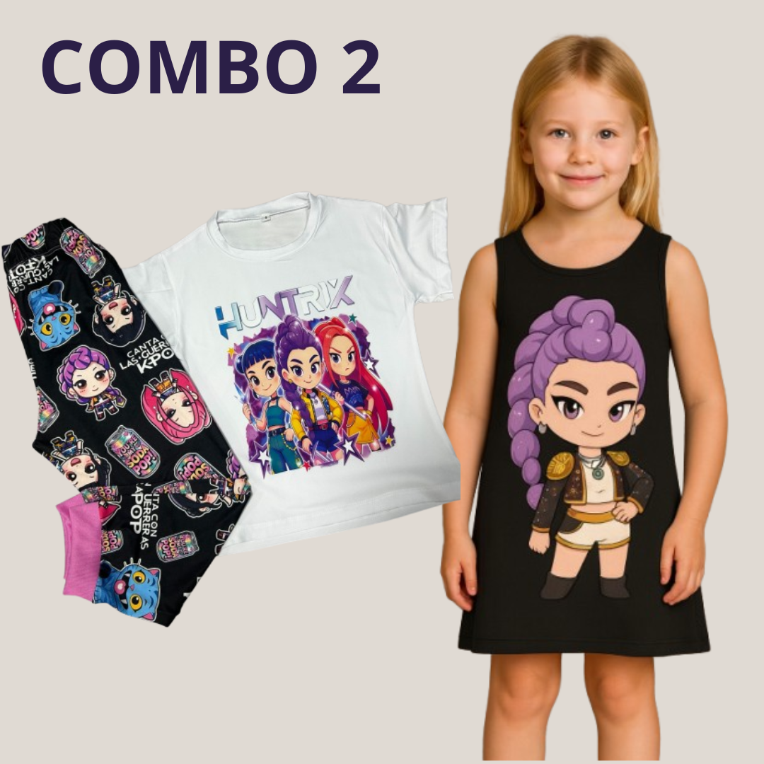 Súper Combo Guerreras Kpop: Pijama Demon Hunters + Vestido Huntrix -45%de descuento