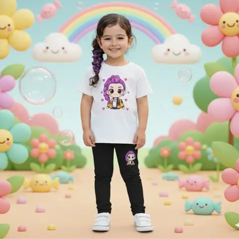 Conjunto Infantil K-Pop: Camiseta + Leggings que Enamoran a las Niñas