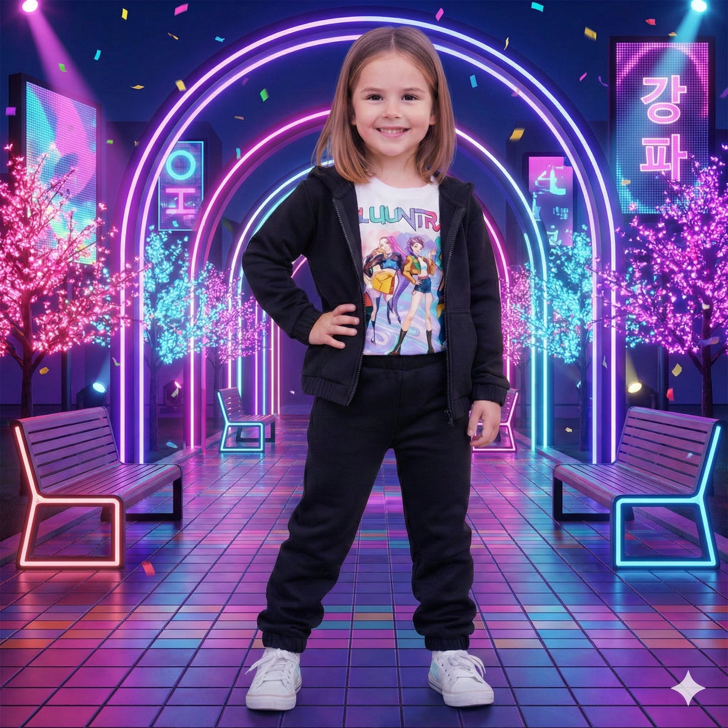 Conjunto Infantil K-POP: Sudadera, chaqueta y blusa.  Ideal para lucir casual y con estilo