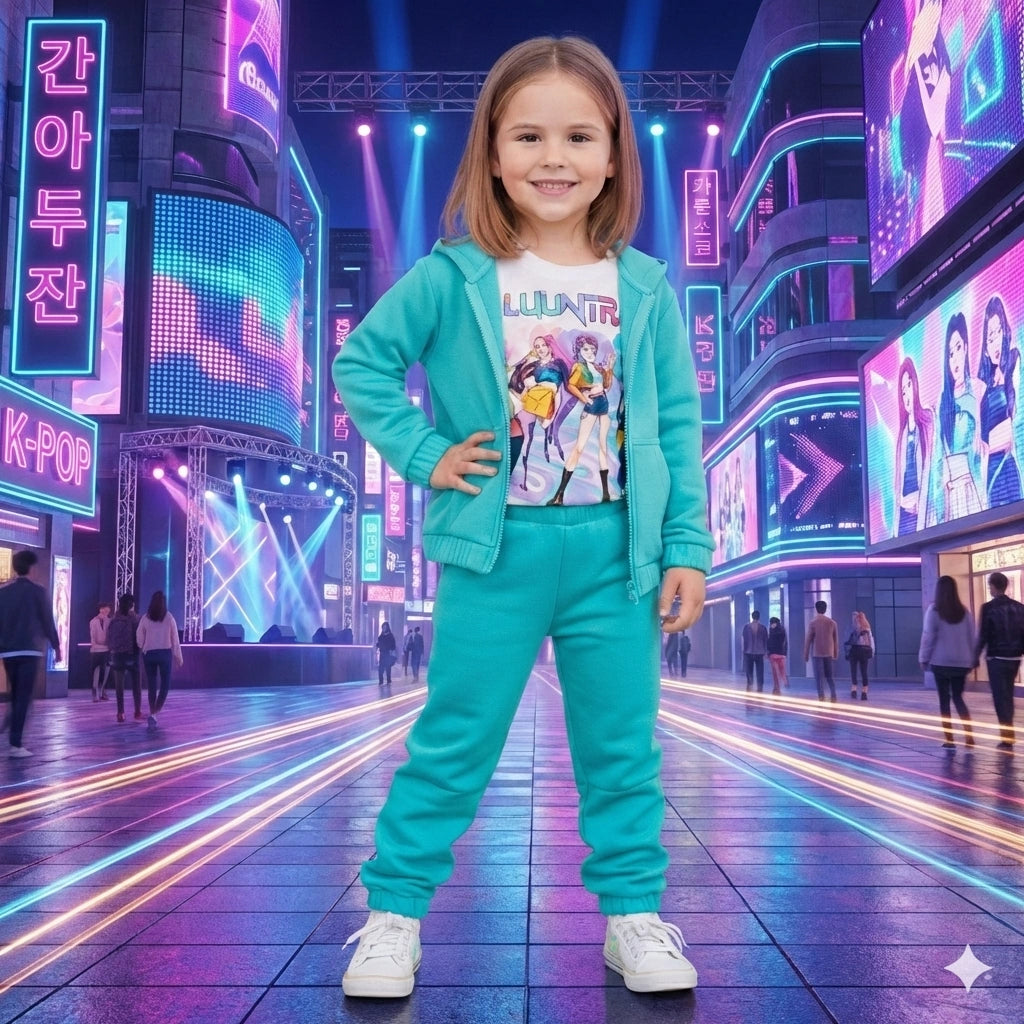 Conjunto Infantil K-POP: Sudadera, chaqueta y blusa.  Ideal para lucir casual y con estilo