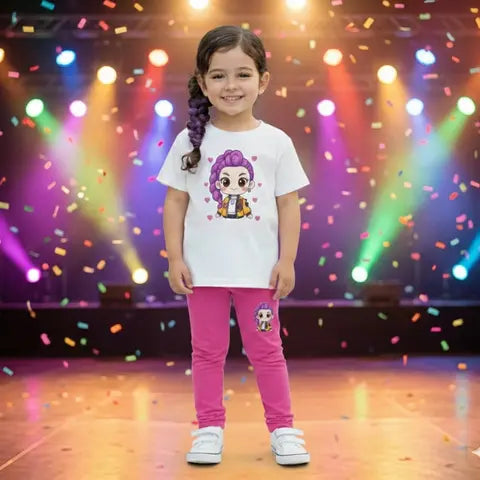 Conjunto Infantil K-Pop: Camiseta + Leggings que Enamoran a las Niñas