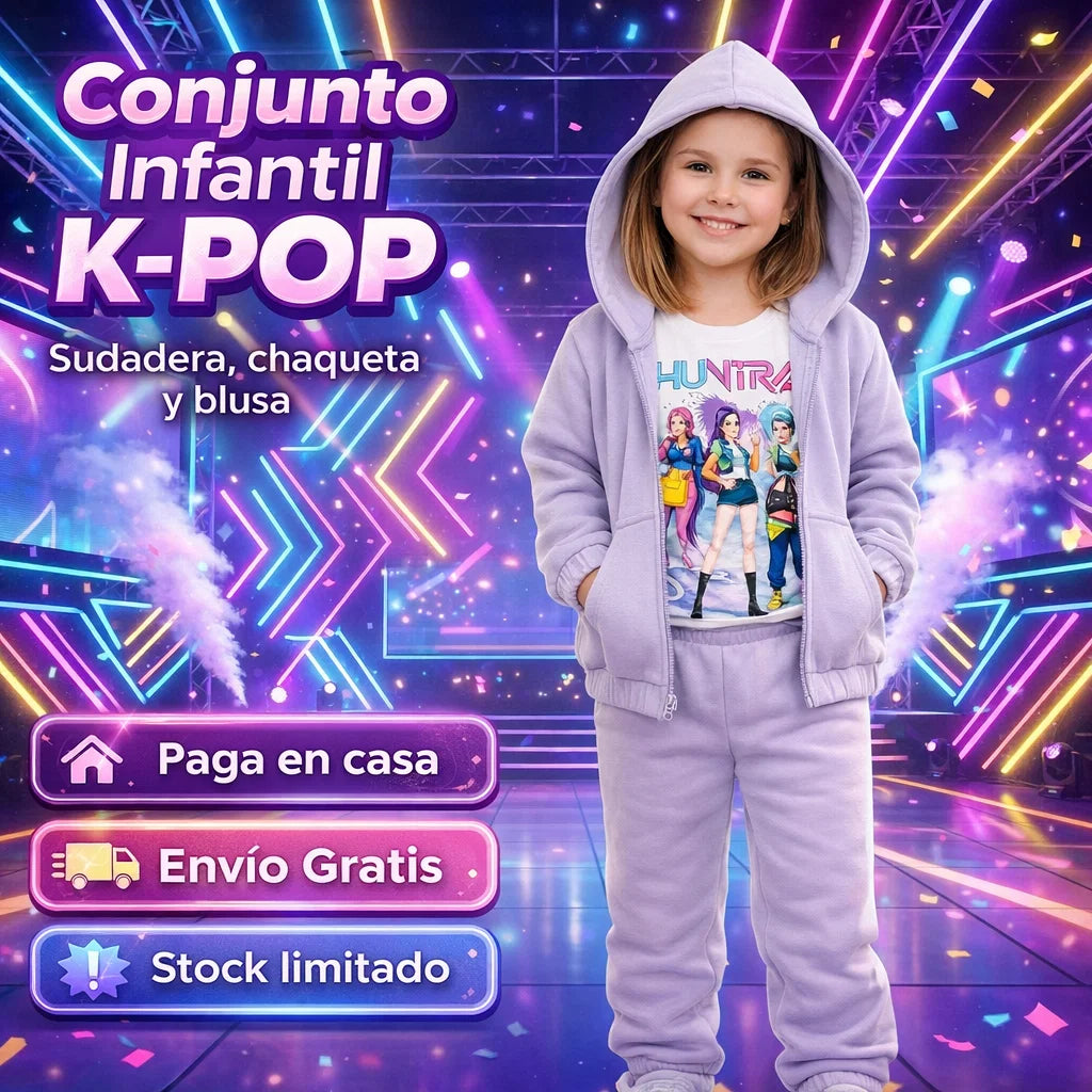 Conjunto Infantil K-POP: Sudadera, chaqueta y blusa.  Ideal para lucir casual y con estilo