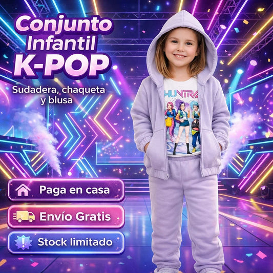 Conjunto Infantil K-POP: Sudadera, chaqueta y blusa.  Ideal para lucir casual y con estilo