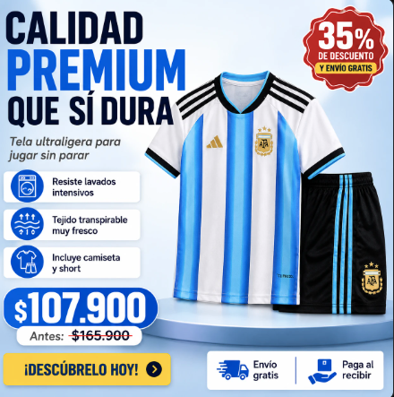 Uniforme Deportivo Infantil Colores de Argentina 2026 — Camiseta + Pantaloneta