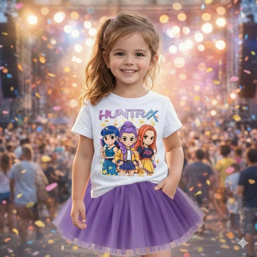 Conjunto Tutu K-Pop HUNTRIX para Niña – El Outfit Viral que Hace Brillar su Estilo