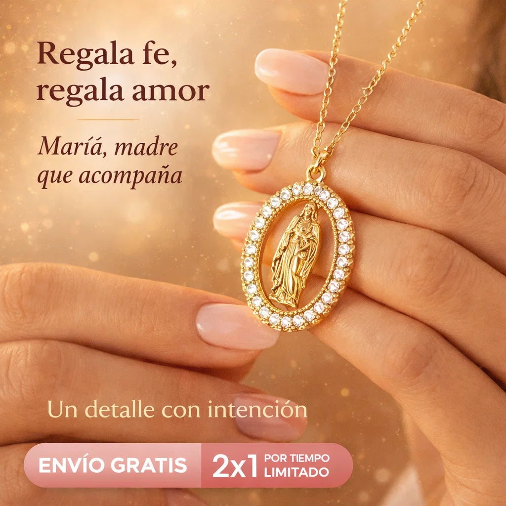 Collar Virgen María con Cristales – Un detalle lleno de fe, intención y elegancia  🎁2X1🎁