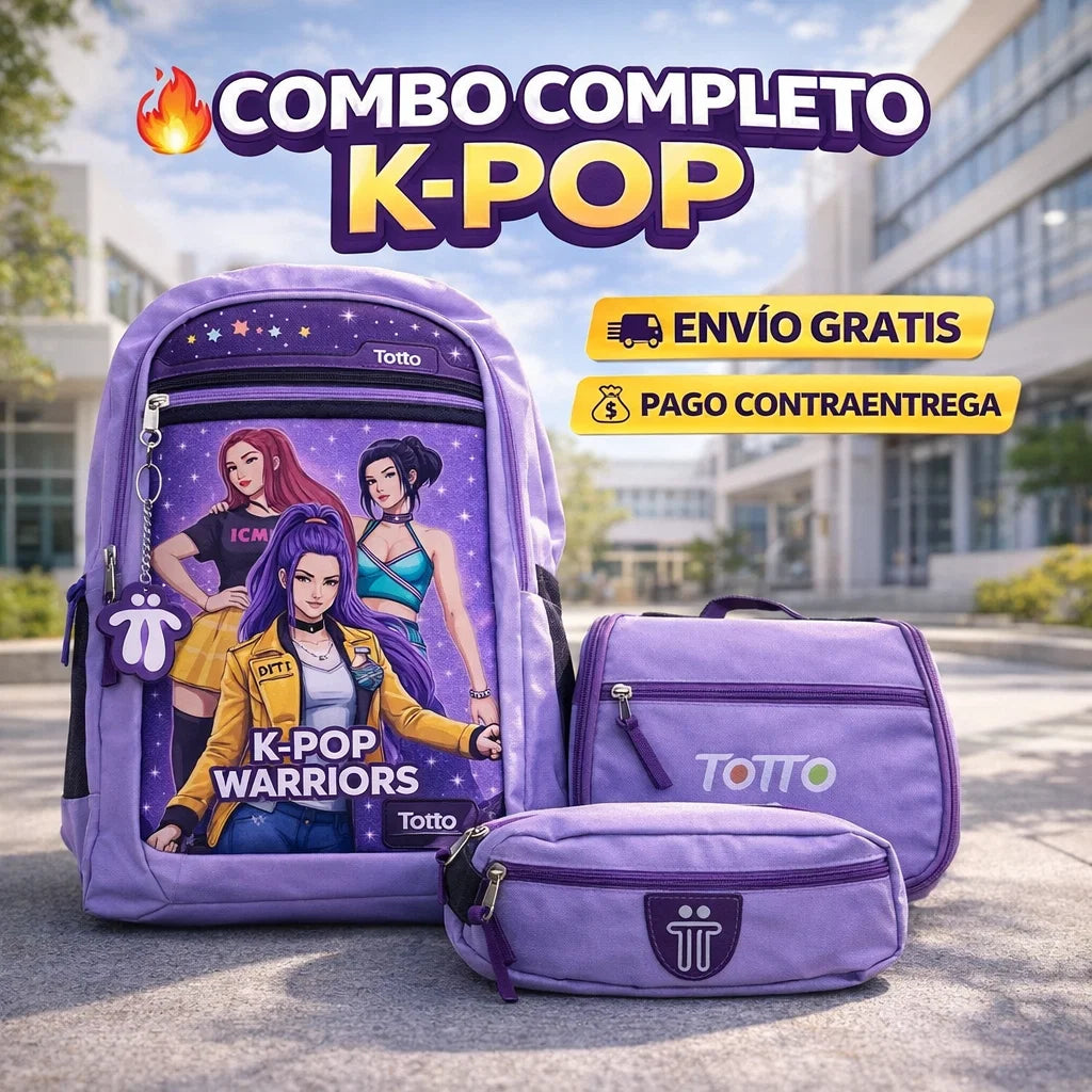 Combo maleta, cartuchera y lonchera K-Pop – Estilo, Comodidad y Resistencia para tu Día a Día