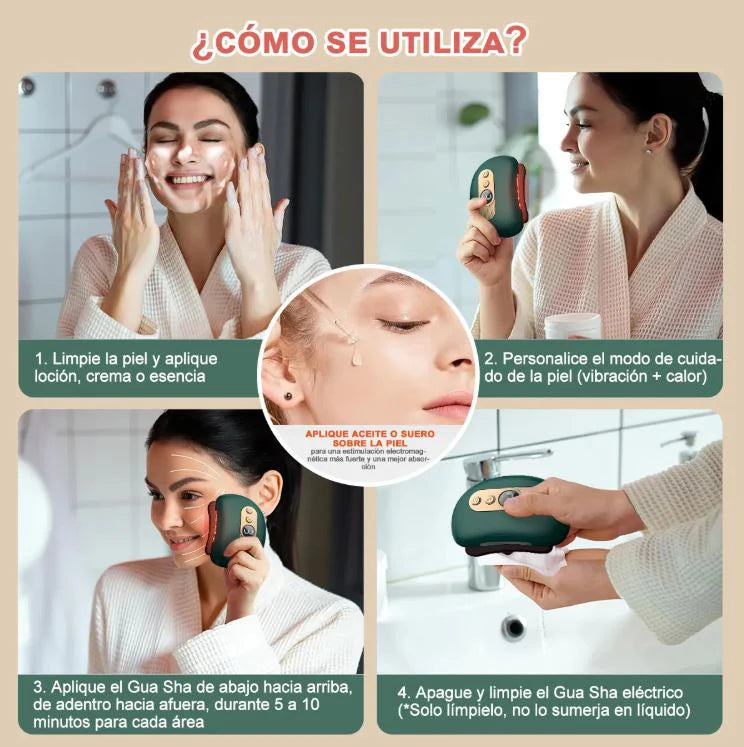 Guasha eléctrica- Masajeador Facial con Calor, Vibración y Luz Roja