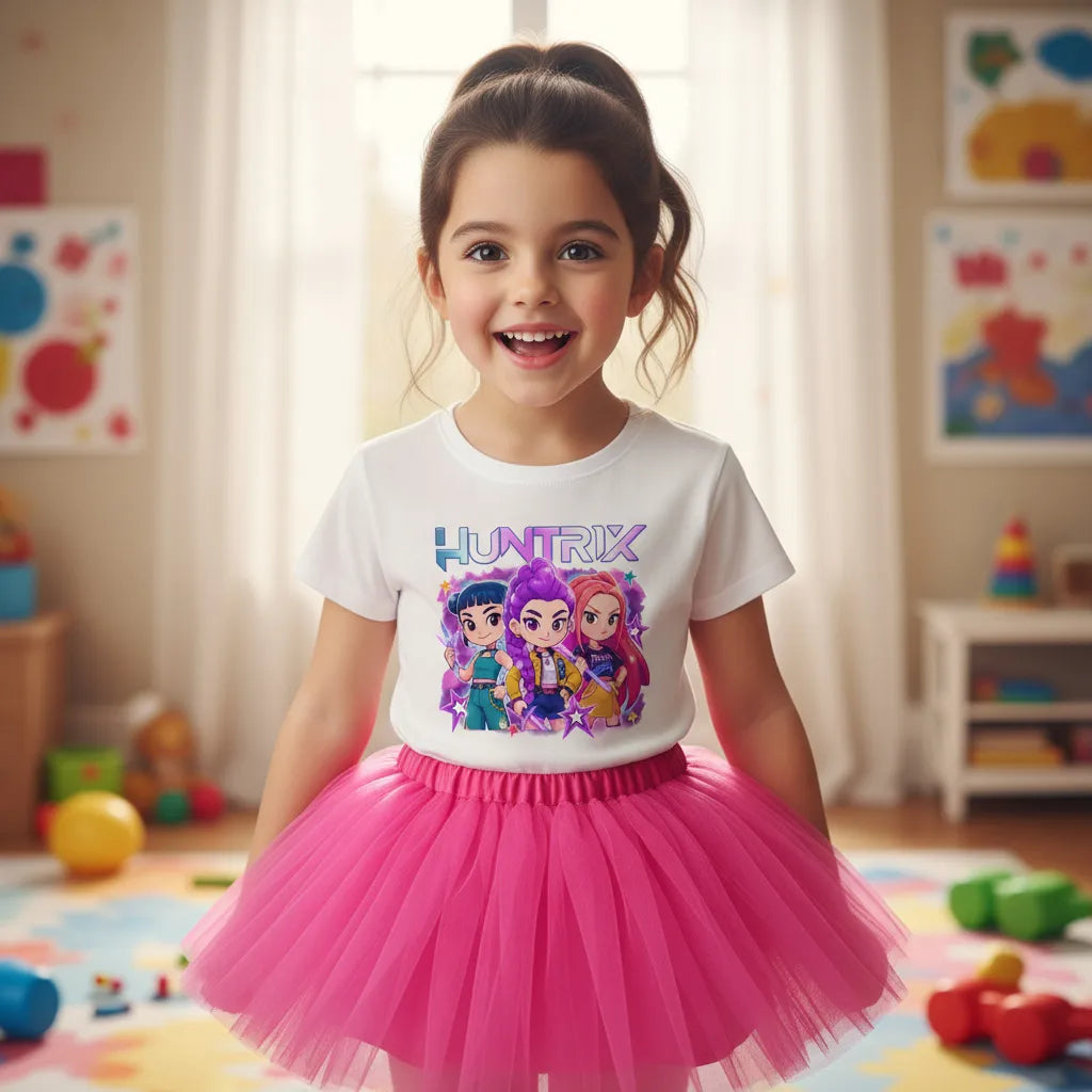 Conjunto Tutu K-Pop HUNTRIX para Niña – El Outfit Viral que Hace Brillar su Estilo