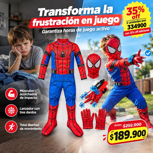 Combo Superhéroe Arácnido — Disfraz Completo + Guante Lanzador