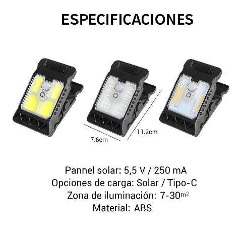 Lámpara Solar ClipSol 180° — Ilumina, ahorra y protege sin cables