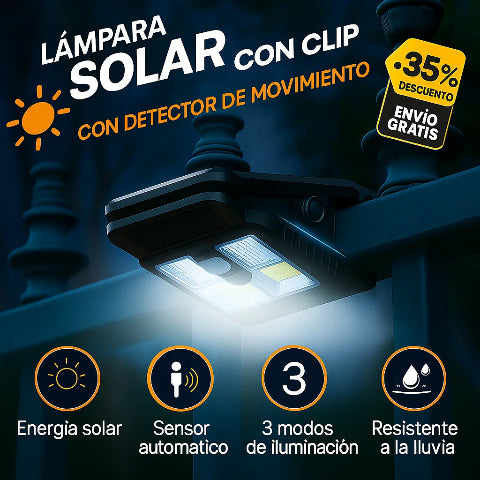 Lámpara Solar ClipSol 180° — Ilumina, ahorra y protege sin cables