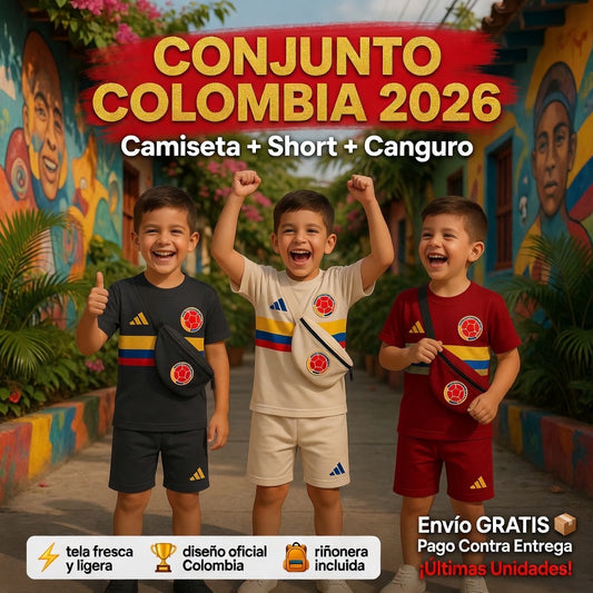 Conjunto Deportivo Colombia 2026 para Niño — Camiseta + Short + Riñonera Incluida