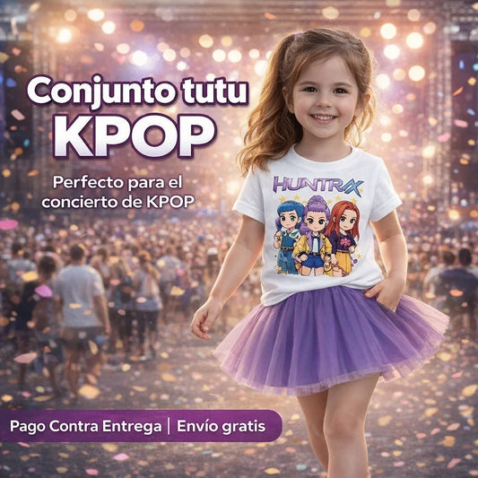 Conjunto Tutu K-Pop HUNTRIX para Niña – El Outfit Viral que Hace Brillar su Estilo
