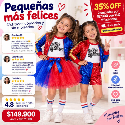 Disfraz Arlequina Rebelde: el disfraz que hace diferente a tu hija ❤️💙