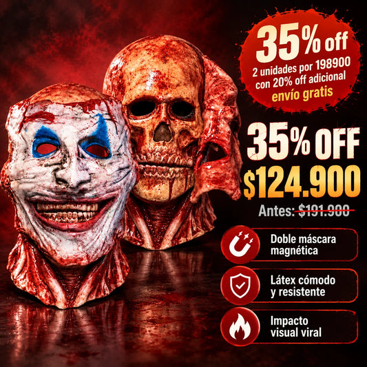 Máscara Terrorífica 2 en 1 Magnética — Payaso & Calavera Sangrienta