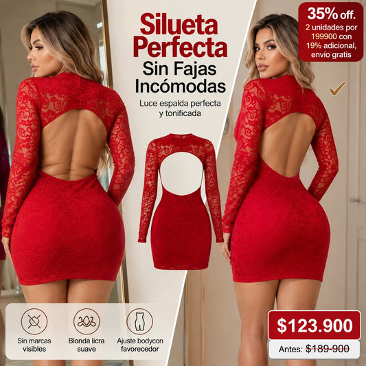 Vestido Mini de Encaje Manga Larga — Espalda Libre, Confianza Total