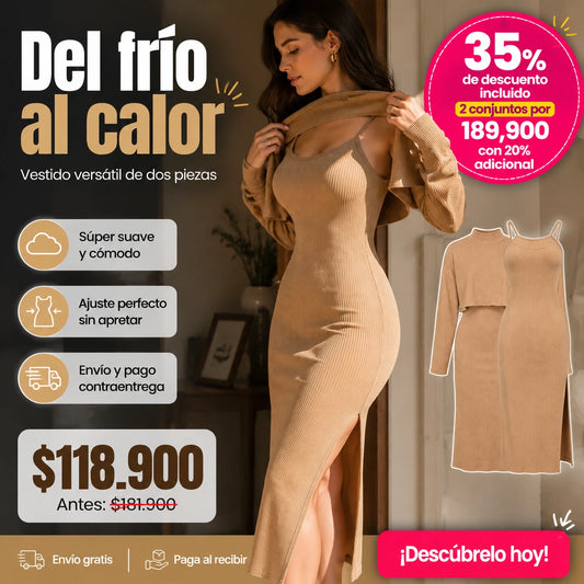 Vestido Buso Rib para Mujer — Conjunto 2 en 1, Talla Única, 6 Colores