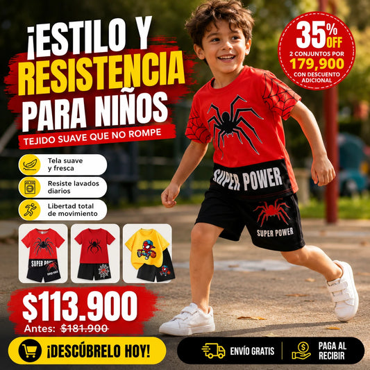 Conjunto Deportivo Arácnido Oversize para Niño — Camiseta + Short Tallas 4 a 16