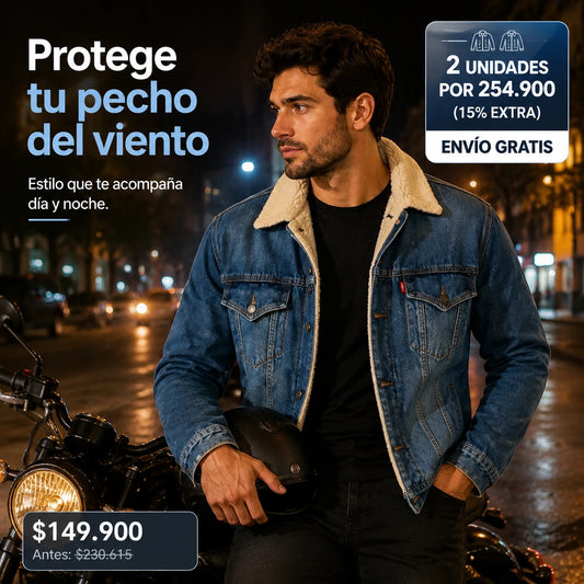 Chaqueta Caballero en Jean Ovejero — Bloquea el Frío con Estilo Imponente