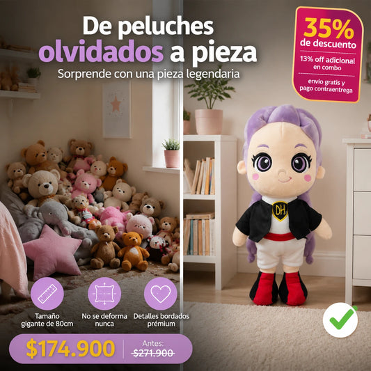 Muñeca Guerrera Kpop Lila 80cm Gigante — Peluche Premium Coleccionable