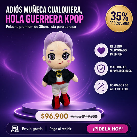 Muñeca Kpop Lila 35cm — Peluche Premium Coleccionable