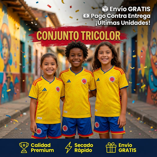 Conjunto Deportivo Tricolor Colombia para niño/niña  — Camiseta + Short
