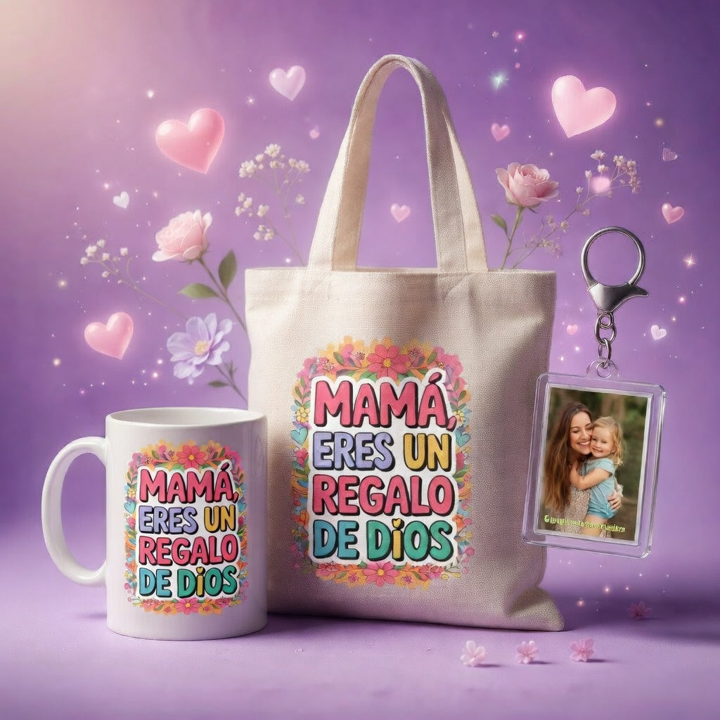 Combo Bolso + Taza + Llavero Personalizado Día de la Madre | 11 Diseños