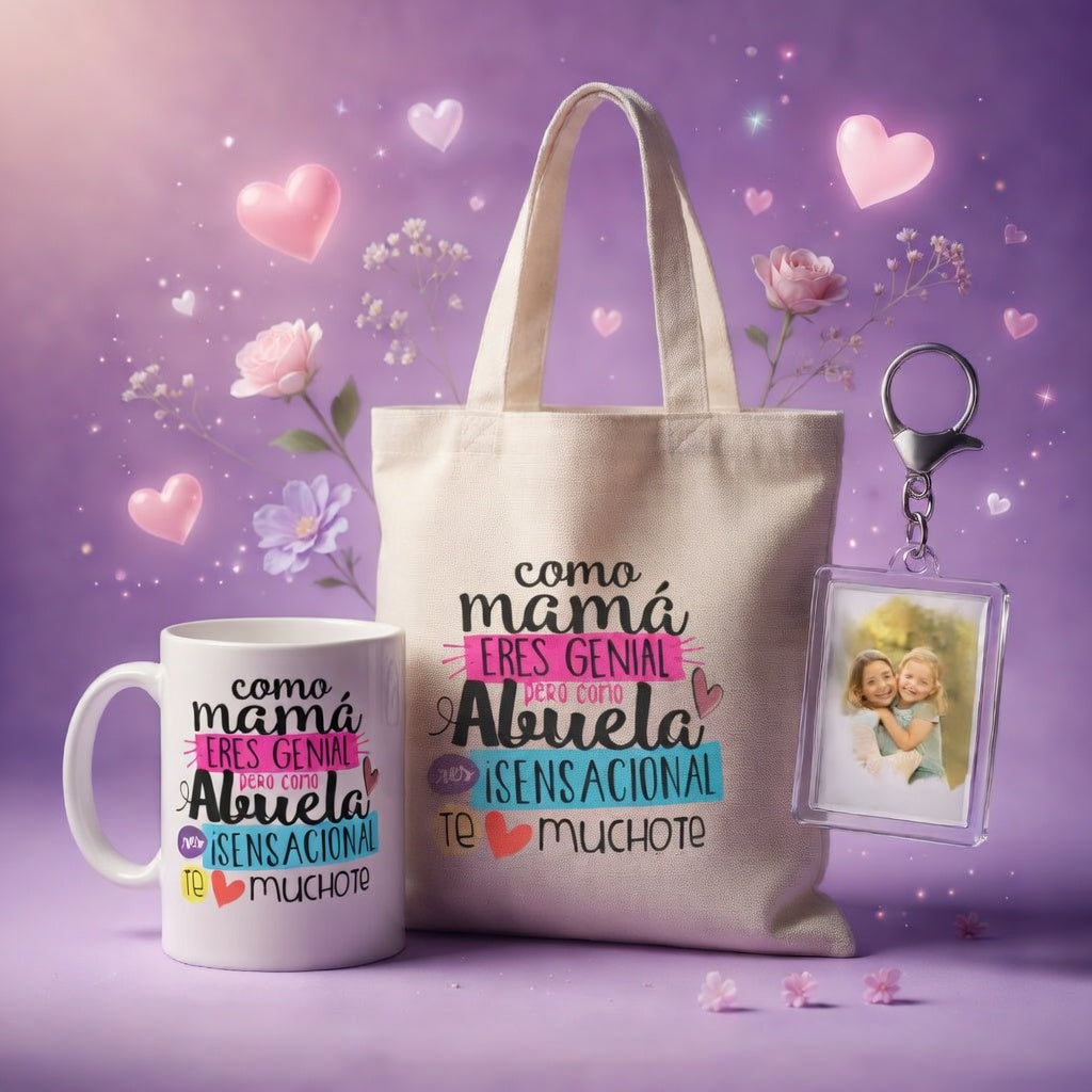 Combo Bolso + Taza + Llavero Personalizado Día de la Madre | 11 Diseños