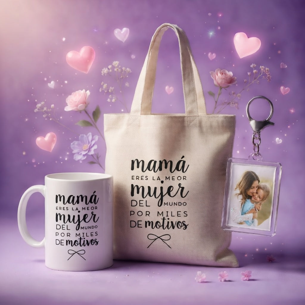 Combo Bolso + Taza + Llavero Personalizado Día de la Madre | 11 Diseños