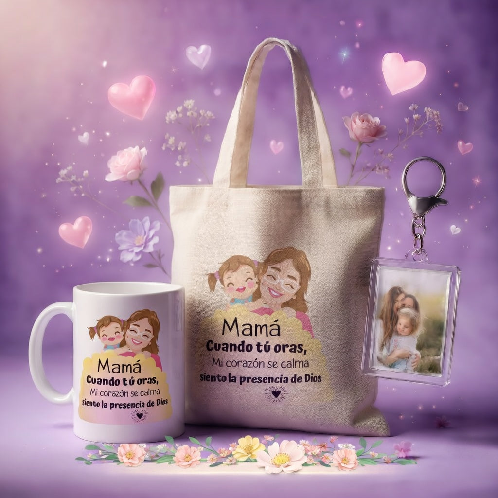 Combo Bolso + Taza + Llavero Personalizado Día de la Madre | 11 Diseños